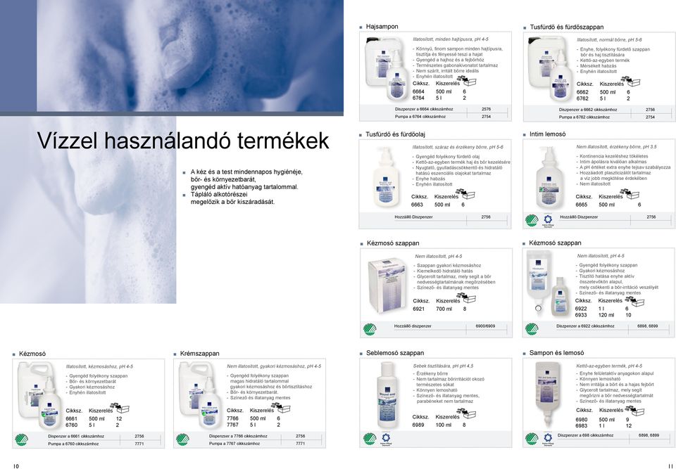 Vízzel használandó termékek 7 a 4 cikkszámhoz 57 a cikkszámhoz 75 Pumpa a 74 cikkszámhoz 754 Pumpa a 7 cikkszámhoz 754 Intim lemosó Tusfürdő és fürdőolaj A kéz és a test mindennapos hygiénéje, bőr-