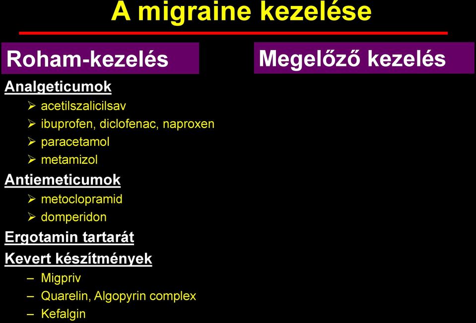 metamizol Antiemeticumok metoclopramid domperidon Ergotamin