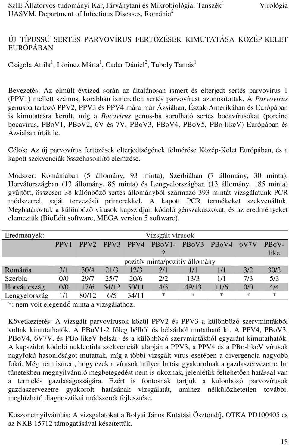 ismeretlen sertés parvovírust azonosítottak.