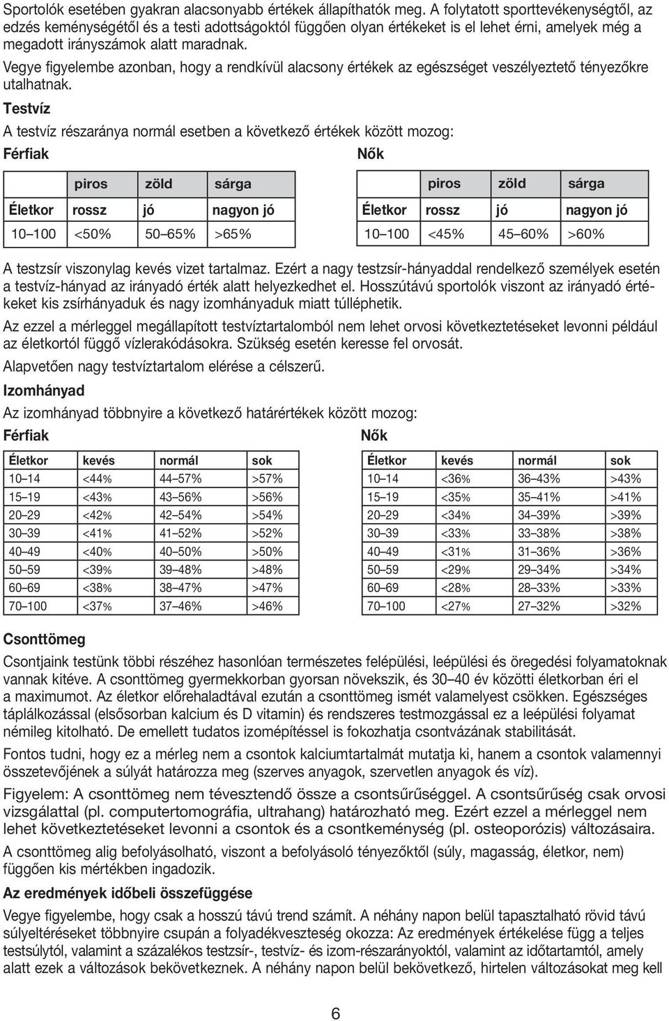 Vegye figyelembe azonban, hogy a rendkívül alacsony értékek az egészséget veszélyeztető tényezőkre utalhatnak.