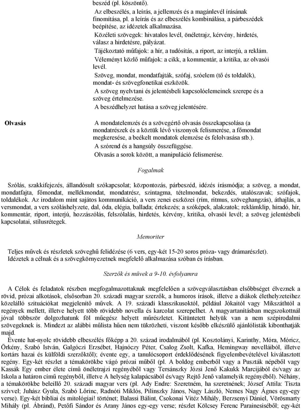 Véleményt közlı mőfajok: a cikk, a kommentár, a kritika, az olvasói levél. Szöveg, mondat, mondatfajták, szófaj, szóelem (tı és toldalék), mondat- és szövegfonetikai eszközök.