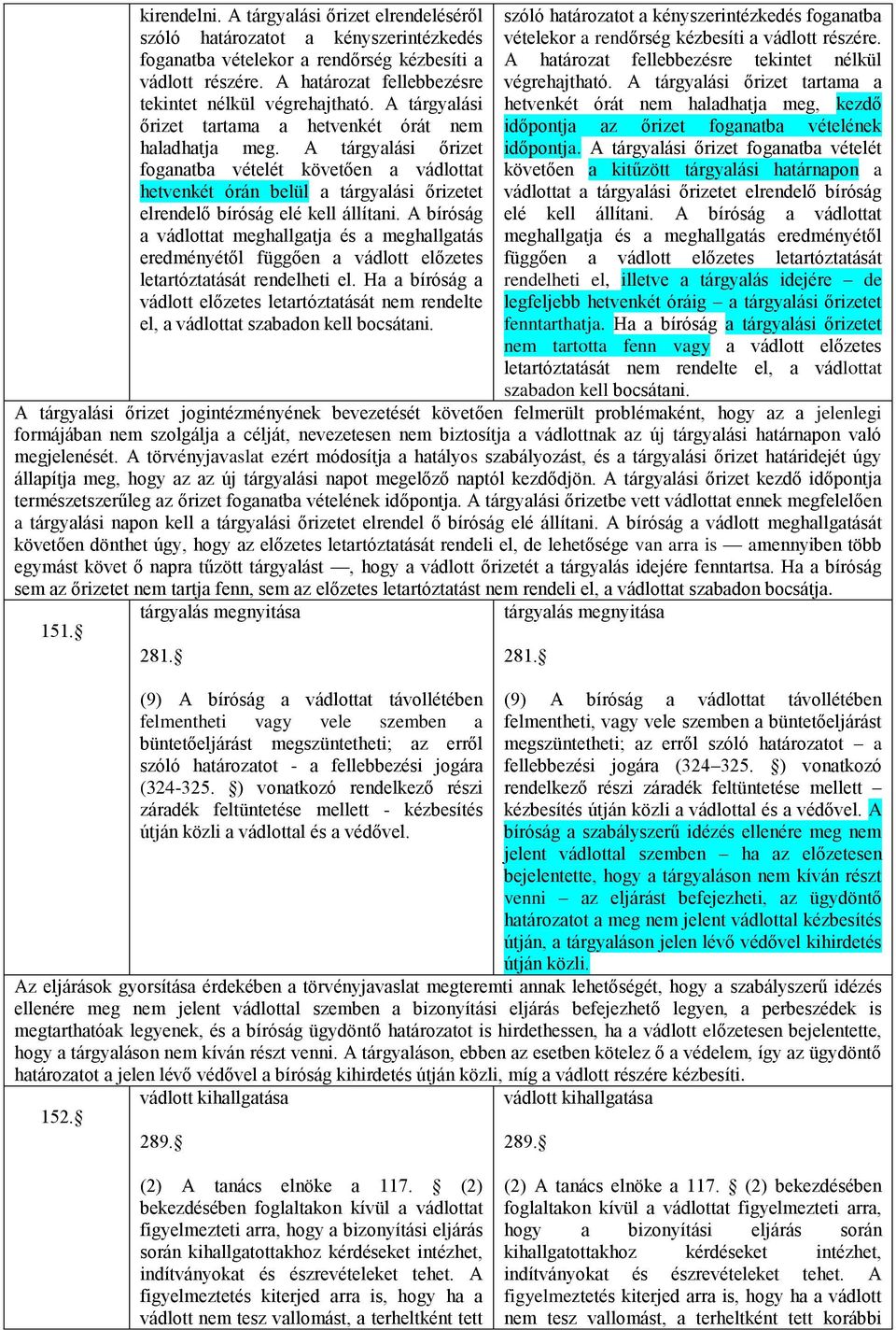 A tárgyalási őrizet foganatba vételét követően a vádlottat hetvenkét órán belül a tárgyalási őrizetet elrendelő bíróság elé kell állítani.