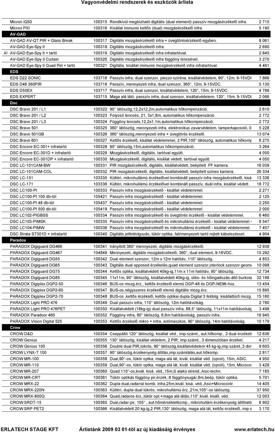 AV-GAD Eye-Spy II + tartó 100319 Digitális mozgásérzékelõ infra infratartóval. 2 845 AV-GAD Eye-Spy II Curtain 100320 Digitális mozgásérzékelõ infra függöny lencsével.