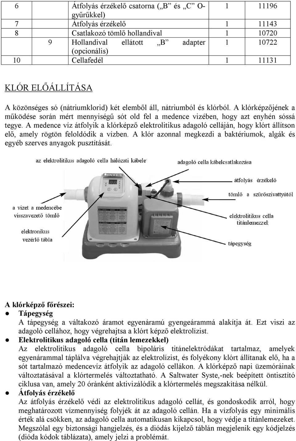 A klórképzőjének a működése során mért mennyiségű sót old fel a medence vizében, hogy azt enyhén sóssá tegye.