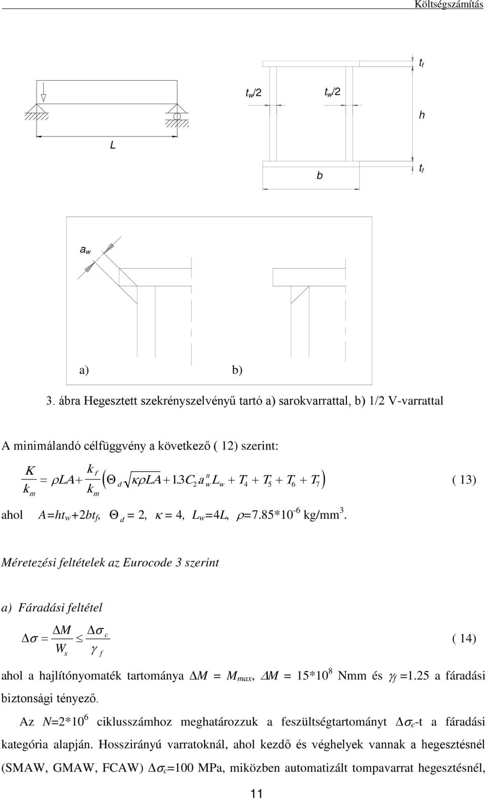 C a wlw + T + T + T + T ) k k 4 5 6 7 ( 13) m m ahol A=h w +b, Θ d =, κ = 4, L w =4L, ρ=7.85*10-6 kg/mm 3.