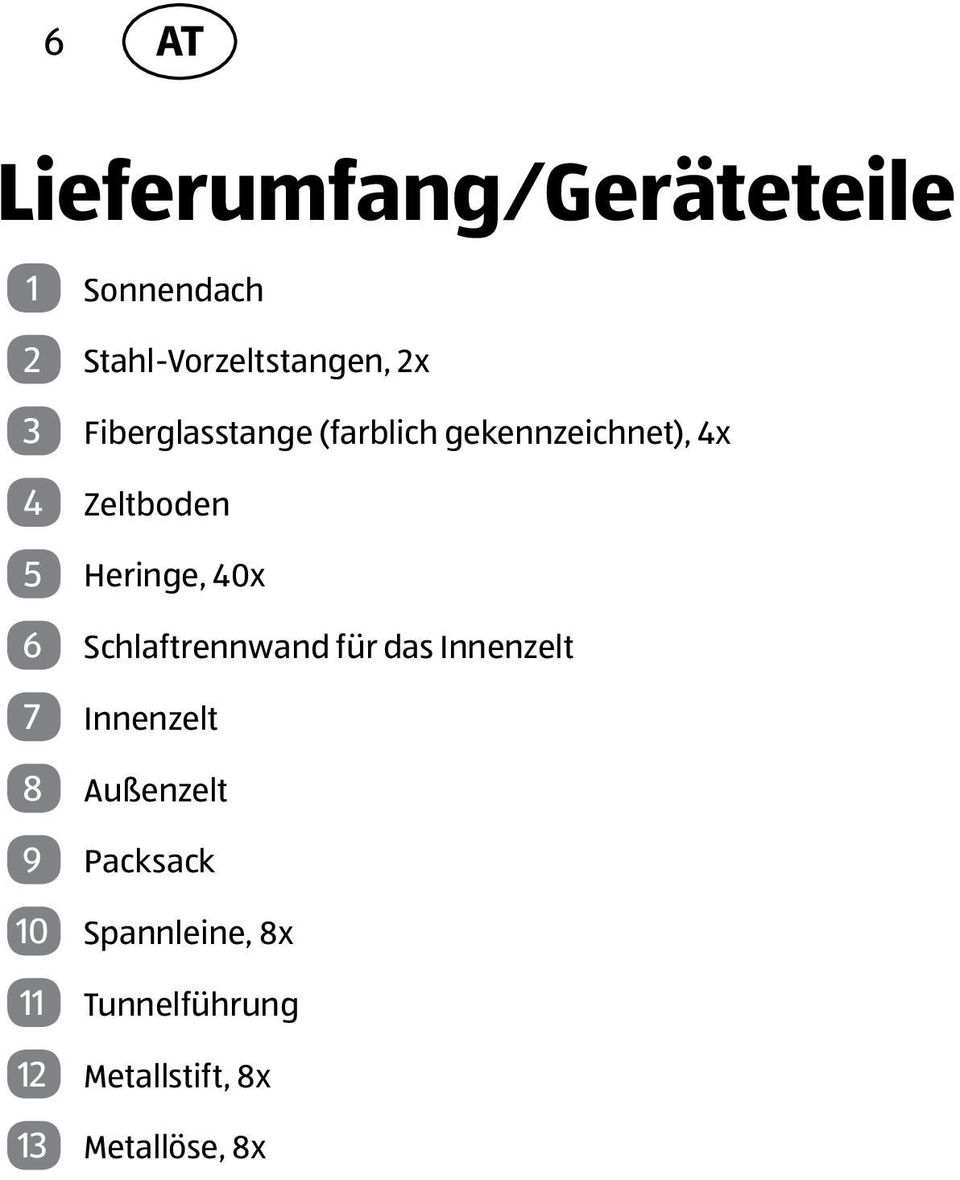 40x 6 Schlaftrennwand für das Innenzelt 7 Innenzelt 8 Außenzelt 9