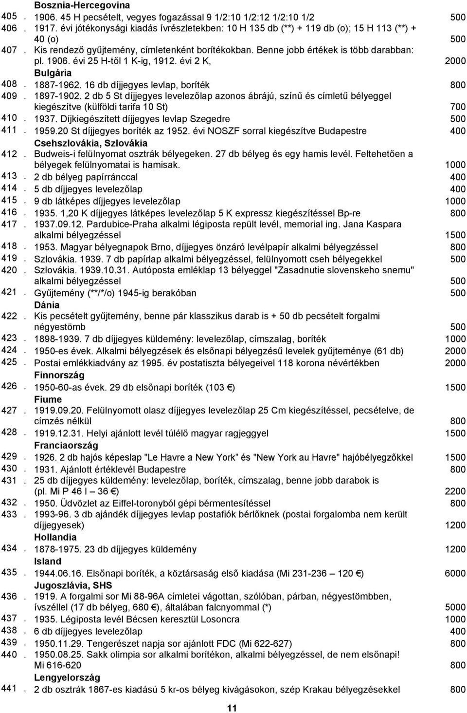 évi 25 H-től 1 K-ig, 1912. évi 2 K, 2000 Bulgária 408. 1887-1962. 16 db díjjegyes levlap, boríték 800 409. 1897-1902.