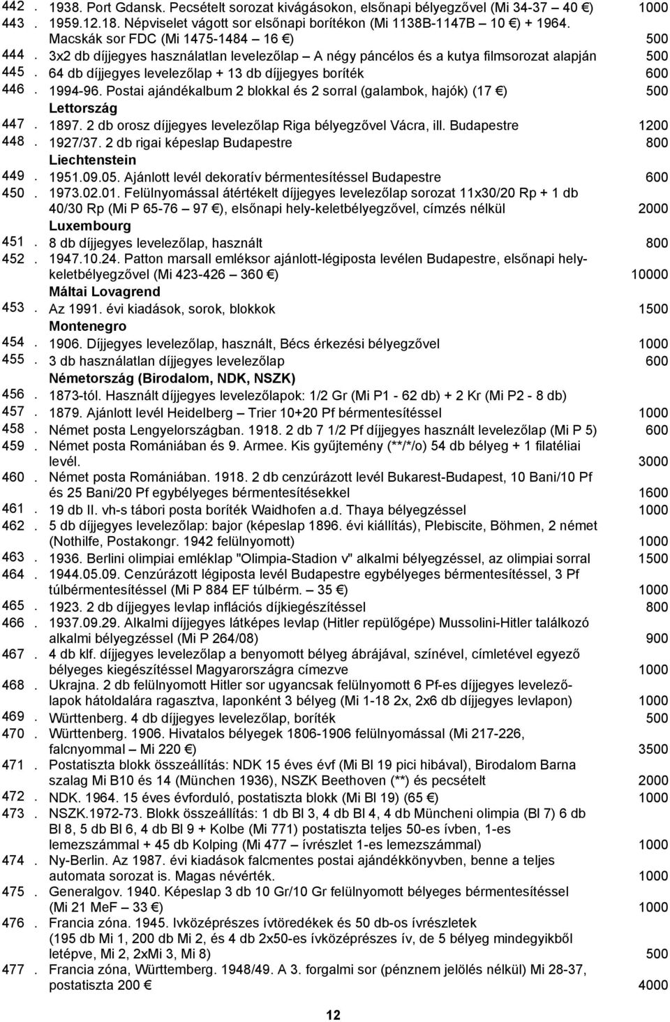 64 db díjjegyes levelezőlap + 13 db díjjegyes boríték 600 446. 1994-96. Postai ajándékalbum 2 blokkal és 2 sorral (galambok, hajók) (17 ) 500 Lettország 447. 1897.