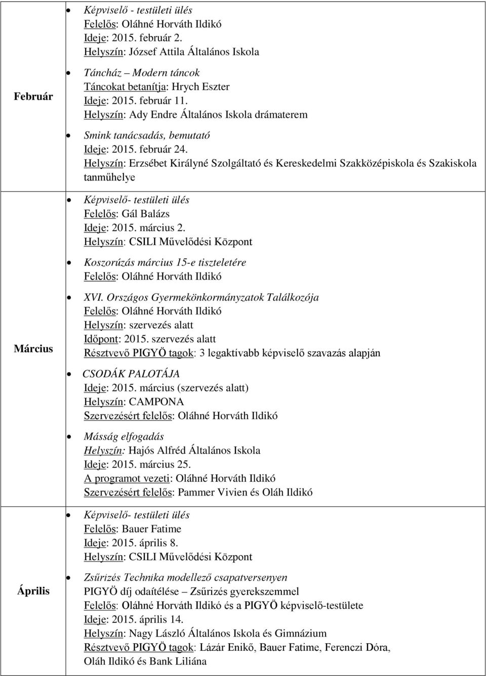 Helyszín: Erzsébet Királyné Szolgáltató és Kereskedelmi Szakközépiskola és Szakiskola tanműhelye Felelős: Gál Balázs Ideje: 2015. március 2. Koszorúzás március 15-e tiszteletére Március XVI.