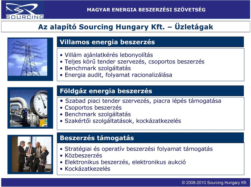 szolgáltatás Energia audit, folyamat racionalizálása Földgáz energia beszerzés Szabad piaci tender szervezés, piacra lépés