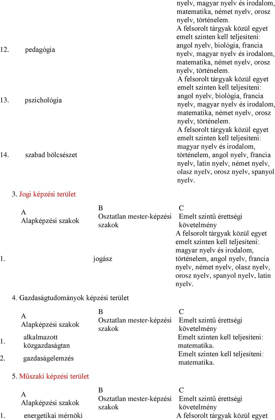 Jogi képzési terület lapképzési 1. jogász 4.