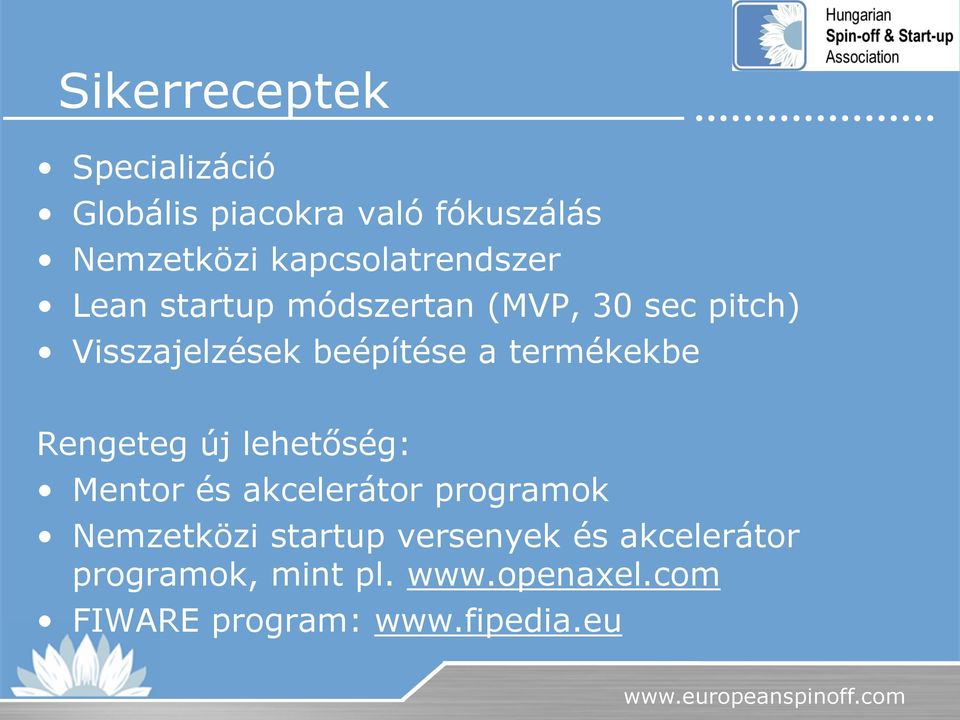 beépítése a termékekbe Rengeteg új lehetőség: Mentor és akcelerátor programok