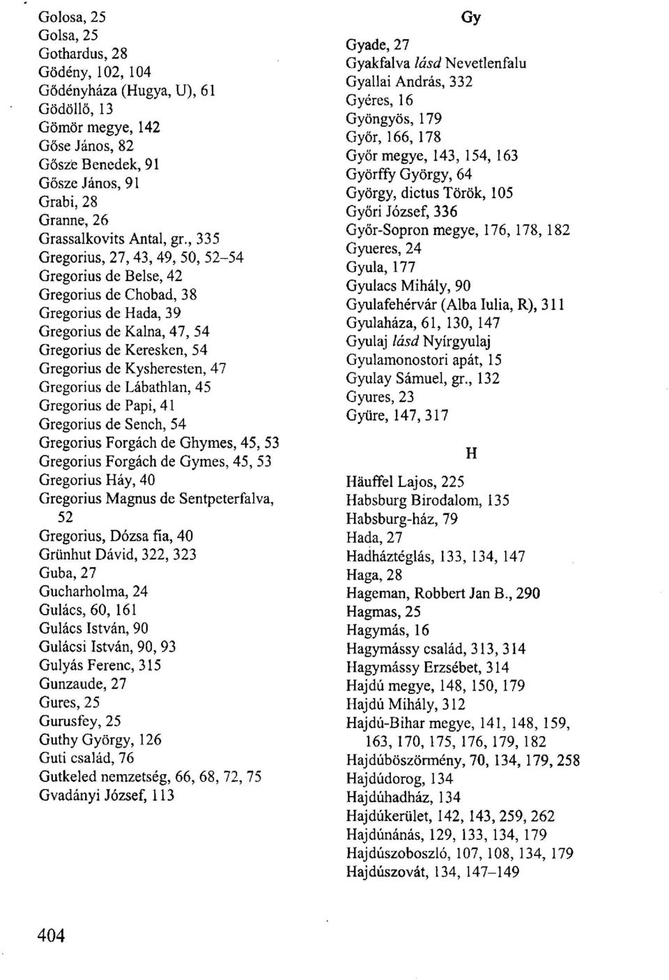 Gregorius de Lábathlan, 45 Gregorius de Papi, 41 Gregorius de Sench, 54 Gregorius Forgách de Ghymes, 45, 53 Gregorius Forgách de Gymes, 45, 53 Gregorius Háy, 40 Gregorius Magnus de Sentpeterfalva, 52