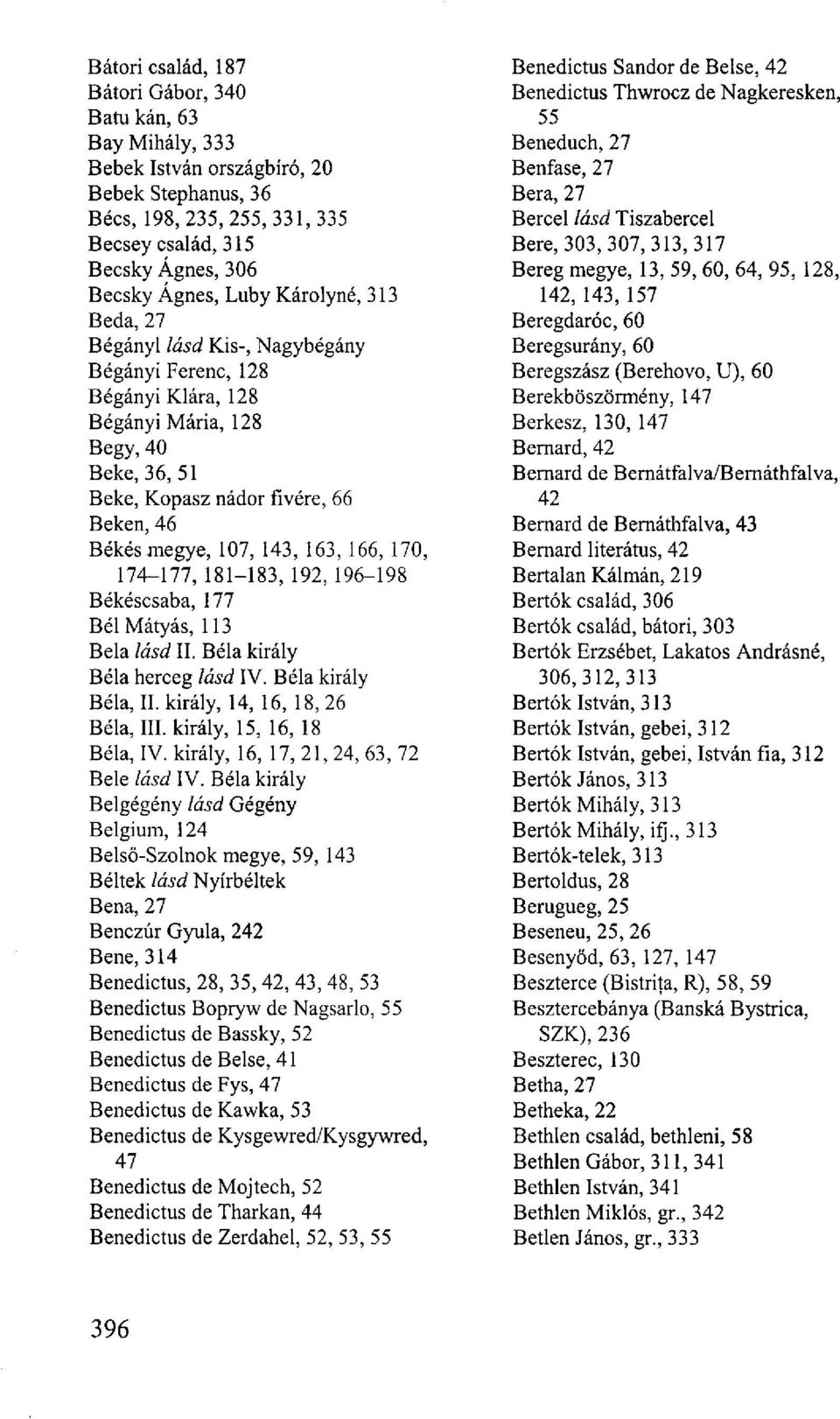 163, 166, 170, 174-177, 181-183, 192,196-198 Békéscsaba, 177 Bél Mátyás, 113 Bela lásd II. Béla király Béla herceg lásd IV. Béla király Béla, II. király, 14, 16, 18,26 Béla, III.