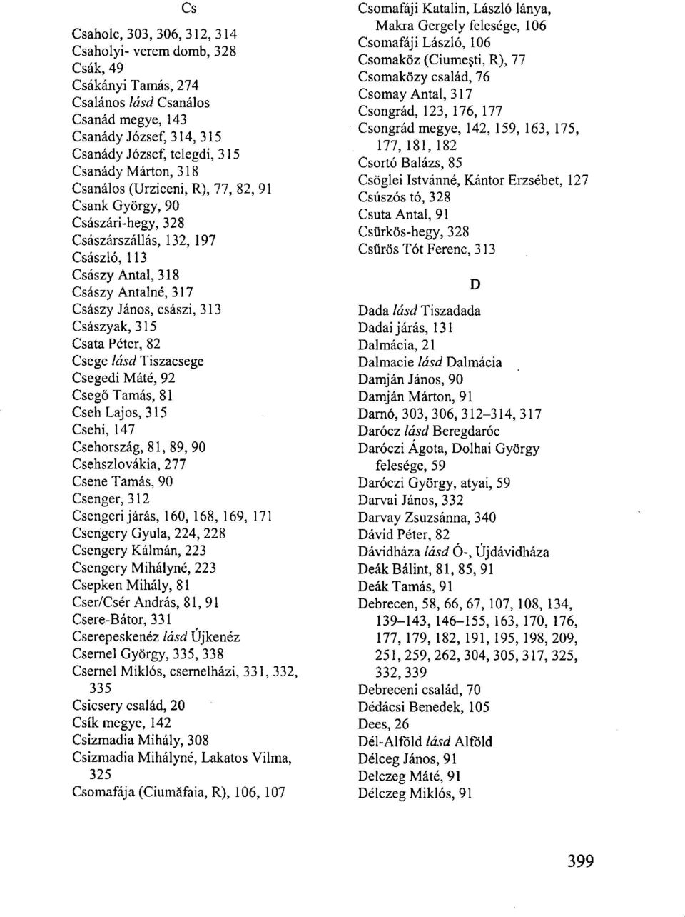 82 Csege lásd Tiszacsege Csegedi Máté, 92 Csegő Tamás, 81 Cseh Lajos, 315 Csehi, 147 Csehország, 81, 89, 90 Csehszlovákia, 277 Csene Tamás, 90 Csenger, 312 Csengén járás, 160, 168, 169, 171 Csengery