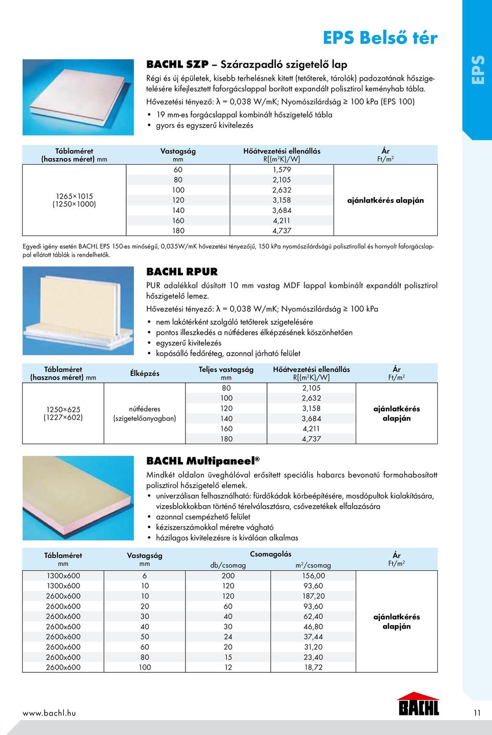 Hővezetési tényező: λ = 0,038 W/mK; Nyomószilárdság 100 kpa (EPS 100) 19 -es forgácslappal kombinált hőszigetelő tábla gyors és egyszerű kivitelezés EPS (hasznos méret) 1265 1015 (1250 1000)