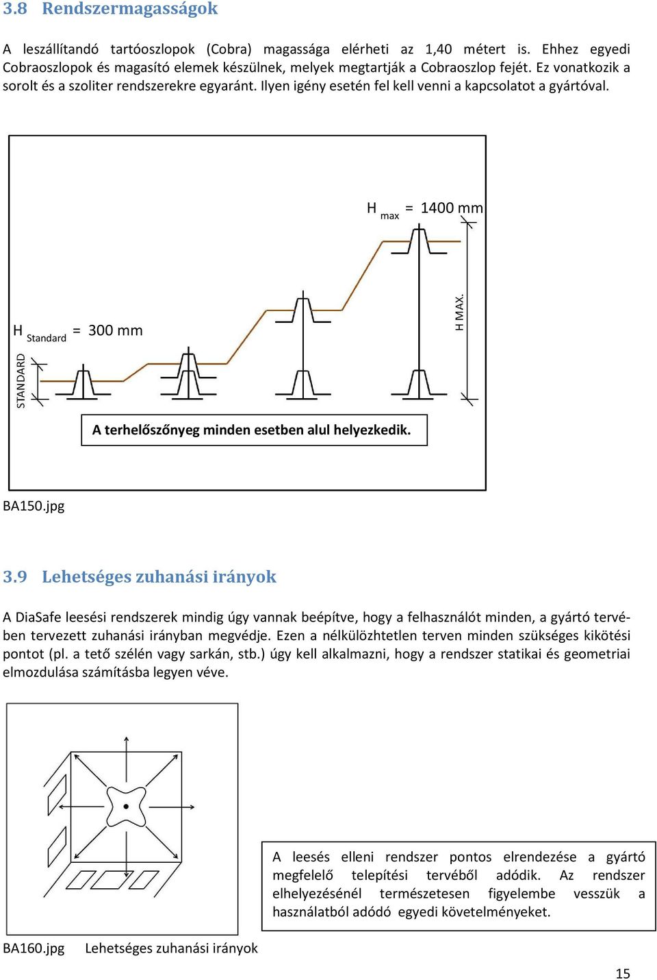 H max = 1400 mm H Standard = 300 mm A terhelőszőnyeg minden esetben alul helyezkedik. BA150.jpg 3.