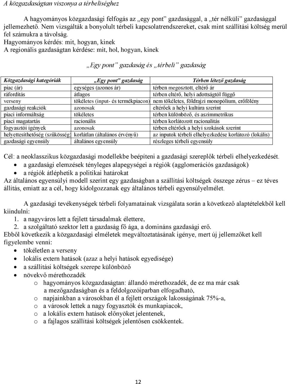 Hagyományos kérdés: mit, hogyan, kinek A regionális gazdaságtan kérdése: mit, hol, hogyan, kinek Egy pont gazdaság és térbeli gazdaság Közgazdasági kategóriák Egy pont gazdaság Térben létező gazdaság