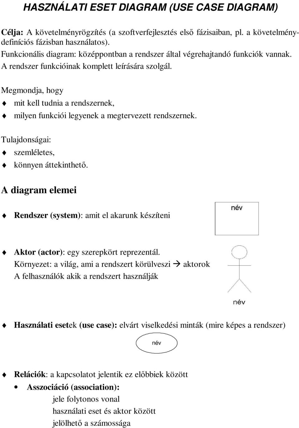 Megmondja, hogy mit kell tudnia a rendszernek, milyen funkciói legyenek a megtervezett rendszernek. Tulajdonságai: szemléletes, könnyen áttekinthet.