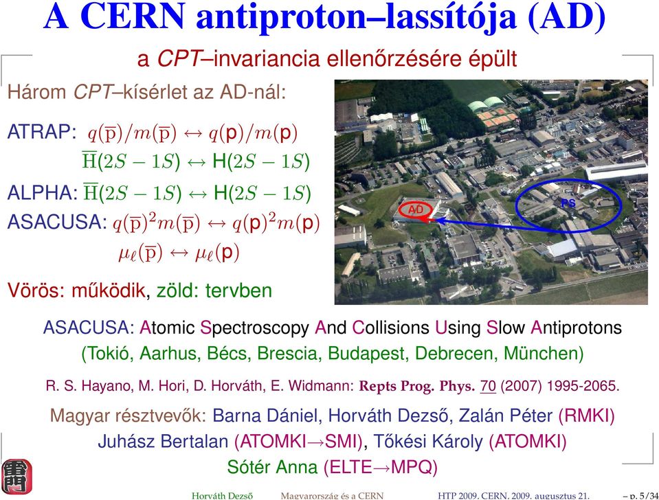 1S) ASACUSA: q(p) 2 m(p) q(p) 2 m(p) µ l (p) µ l (p) Vörös: működik, zöld: tervben ASACUSA: Atomic Spectroscopy And Collisions Using Slow Antiprotons (Tokió, Aarhus, Bécs,