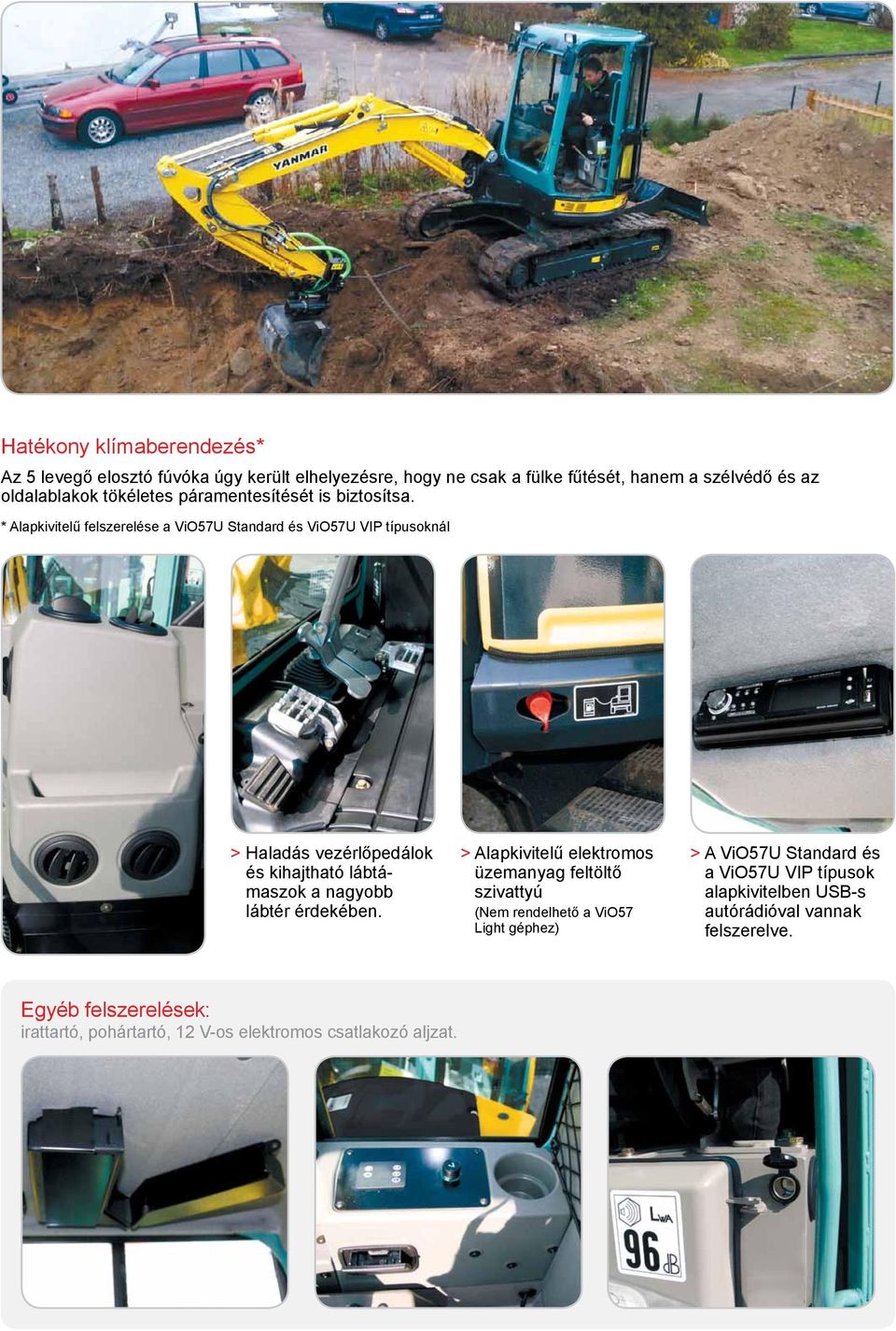 * Alapkivitelű felszerelése a Standard és VIP típusoknál > Haladás vezérlőpedálok és kihajtható lábtámaszok a nagyobb lábtér érdekében.