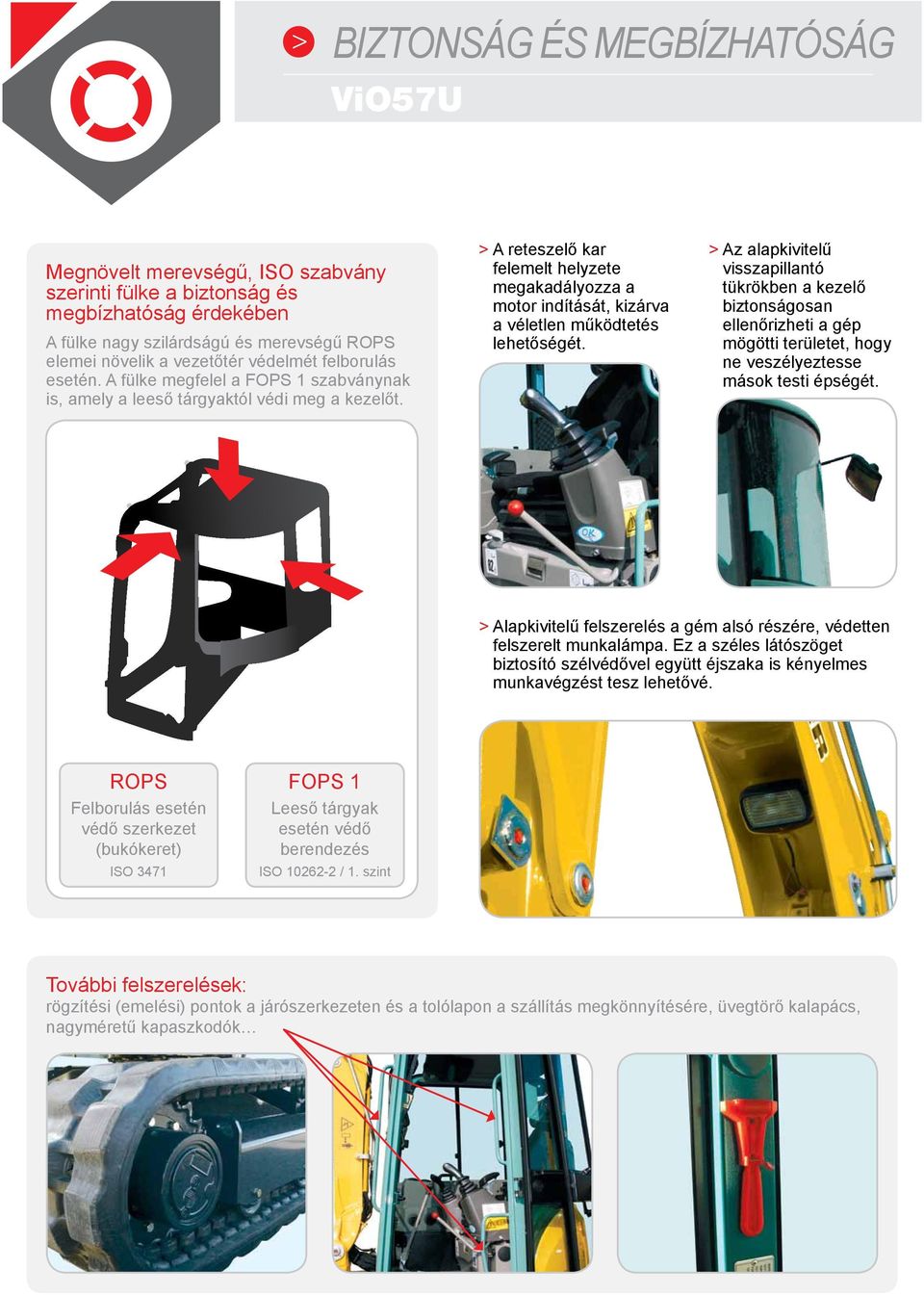 > A reteszelő kar felemelt helyzete megakadályozza a motor indítását, kizárva a véletlen működtetés lehetőségét.
