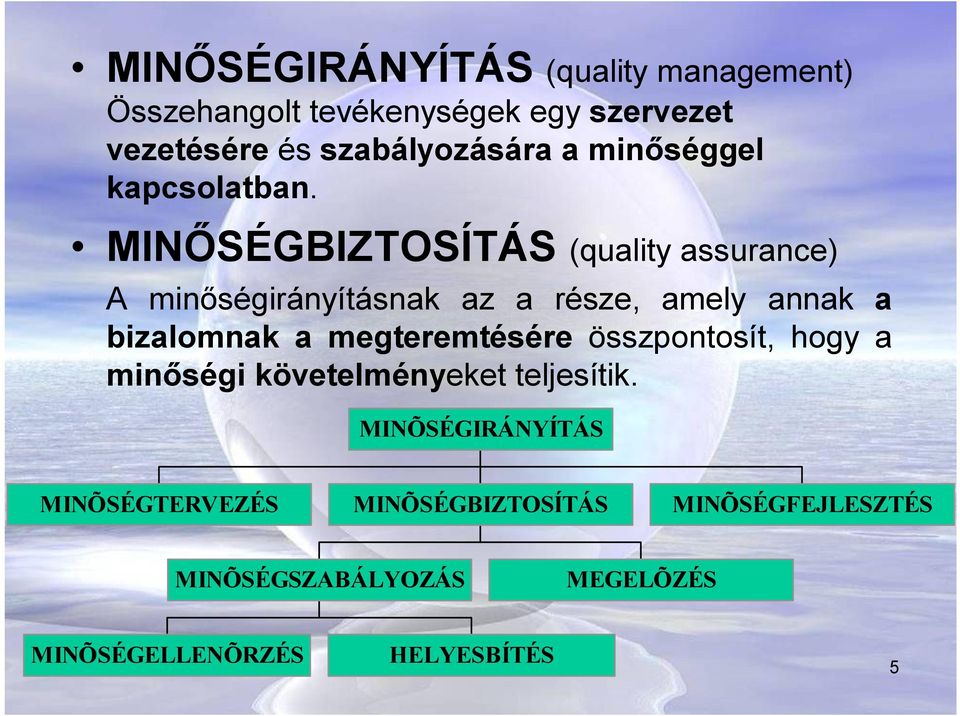 MINŐSÉGBIZTOSÍTÁS (quality assurance) A minőségirányításnak az a része, amely annak a bizalomnak a