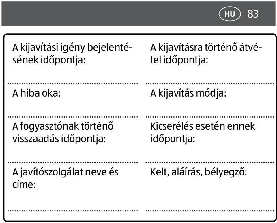 fogyasztónak történő visszaadás időpontja: Kicserélés esetén