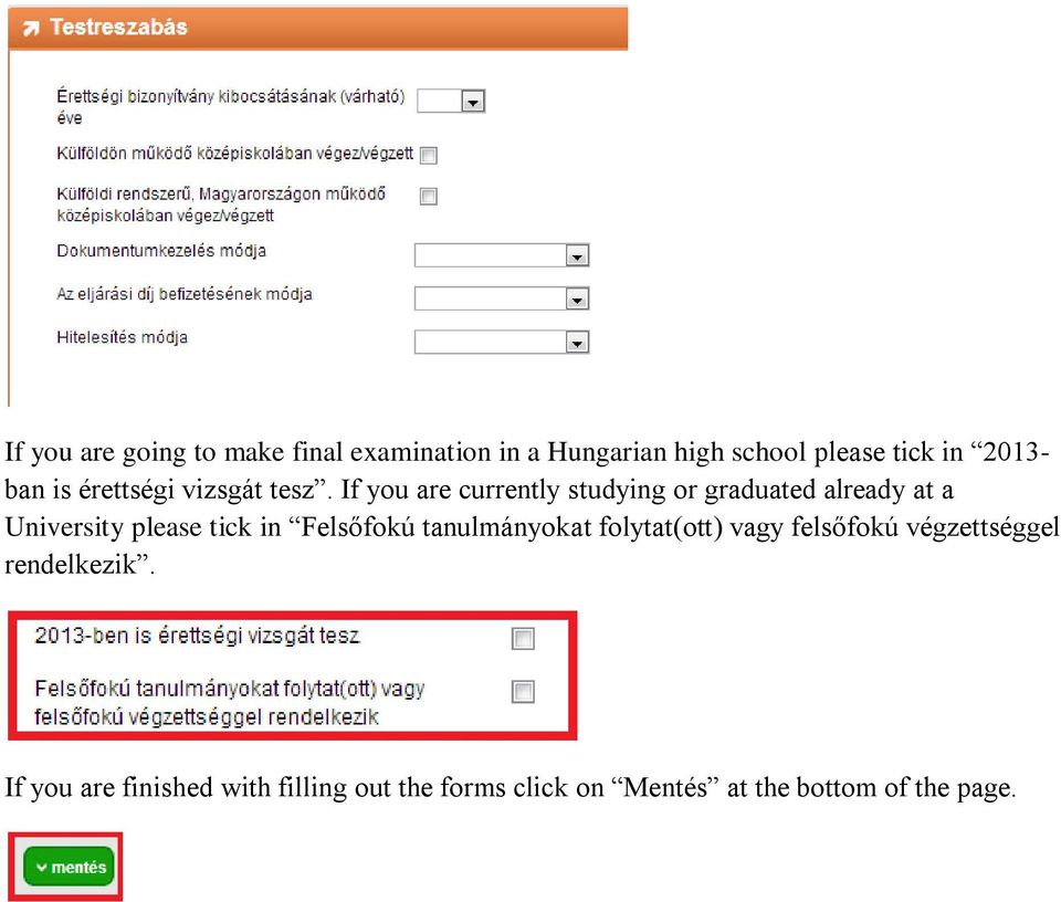 If you are currently studying or graduated already at a University please tick in Felsőfokú