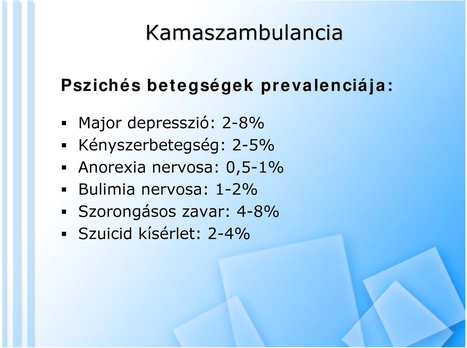 Kényszerbetegség: 2-5% Anorexia nervosa: 0,5-1%