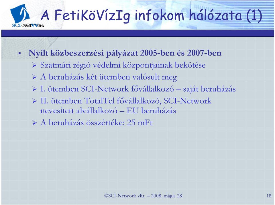 ütemben SCI-Network fıvállalkozó saját beruházás II.