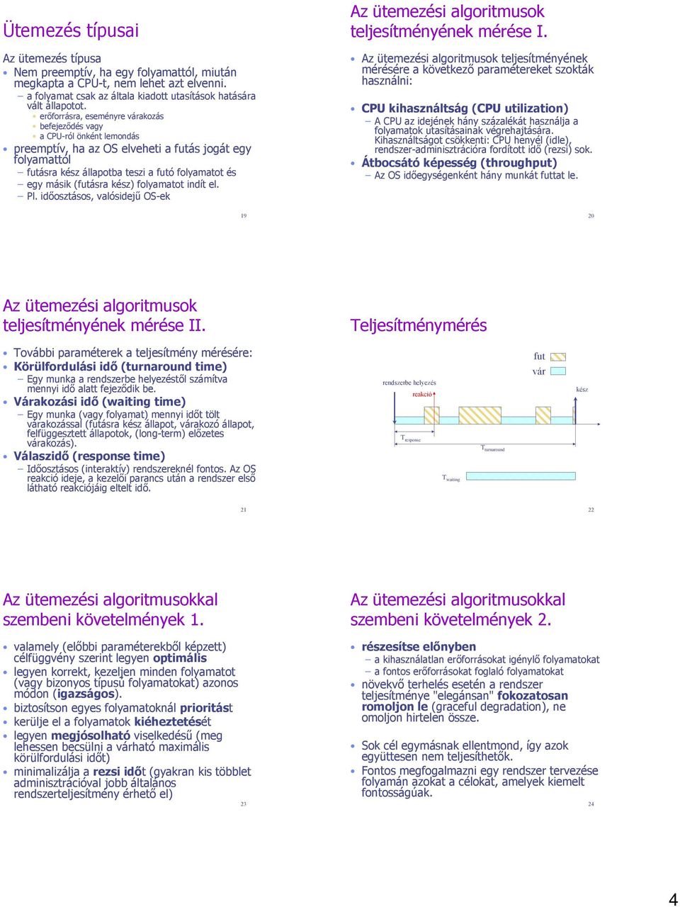 folyamatot indít el. Pl. időosztásos, valósidejű OS-ek 19 Az ütemezési algoritmusok teljesítményének mérése I.