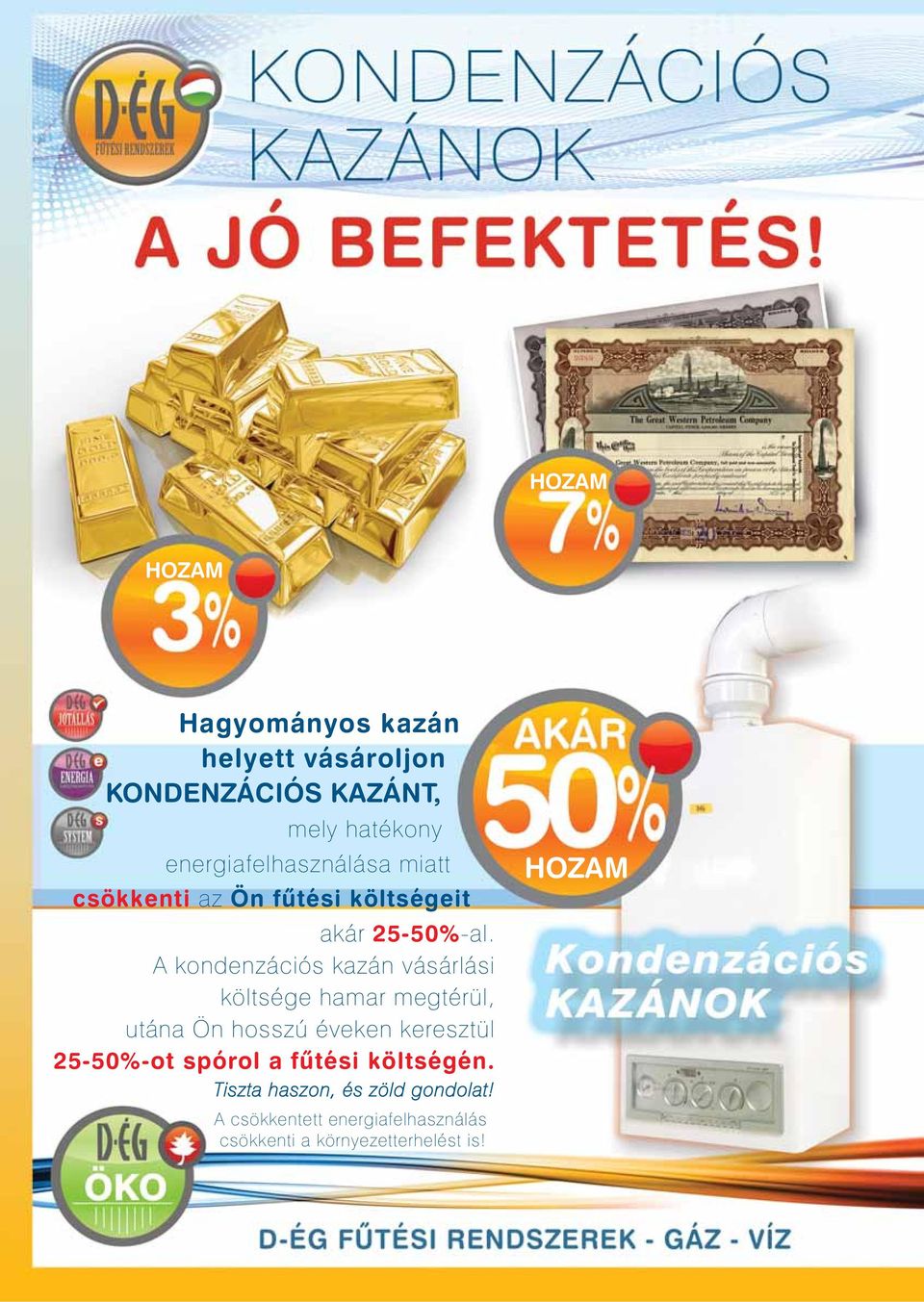 A kondenzációs kazán vásárlási költsége hamar megtérül, utána Ön hosszú éveken keresztül 25-50%-ot