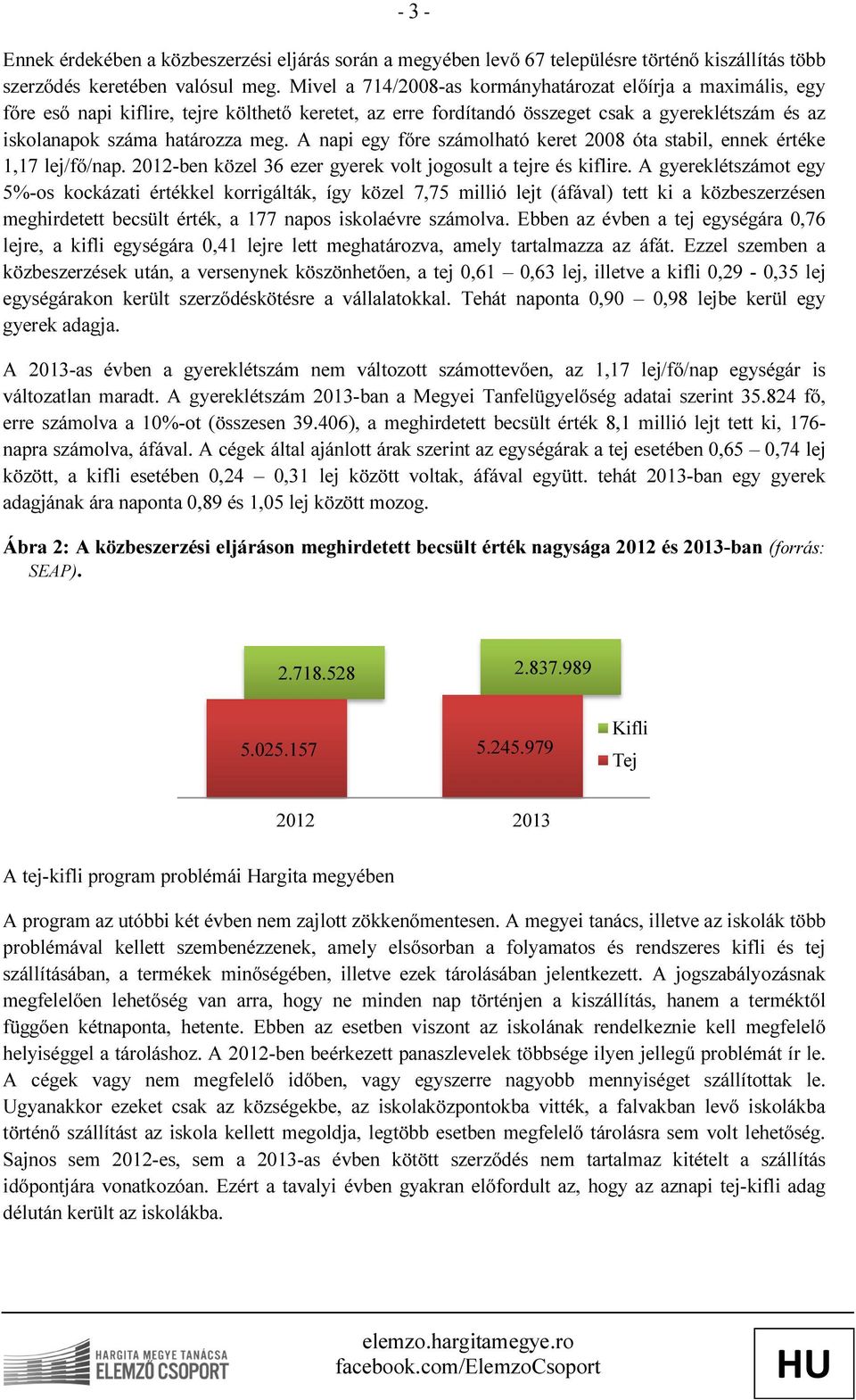 A napi egy főre számolható keret 2008 óta stabil, ennek értéke 1,17 lej/fő/nap. 2012-ben közel 36 ezer gyerek volt jogosult a tejre és kiflire.