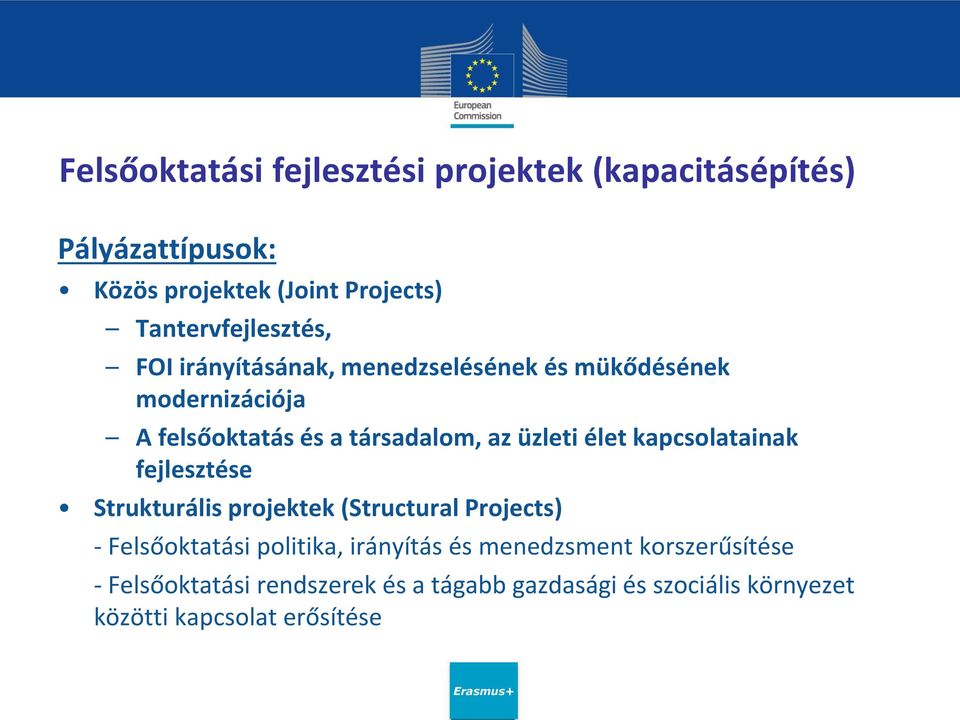 az üzleti élet kapcsolatainak fejlesztése Strukturális projektek (Structural Projects) - Felsőoktatási politika,