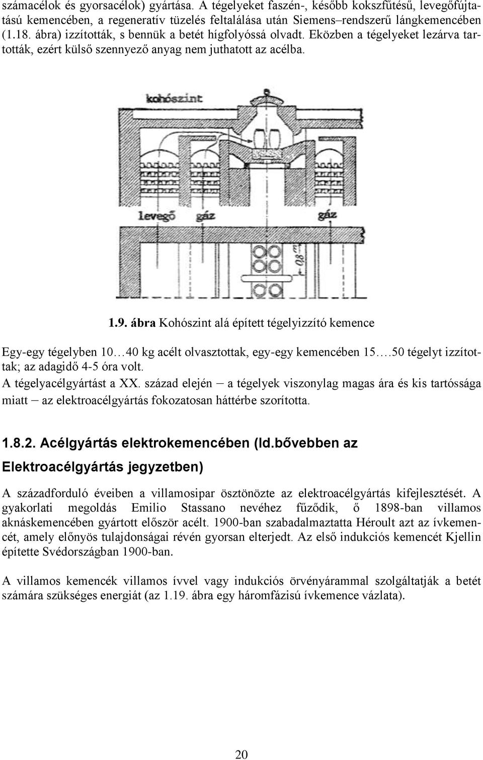 ábra Kohószint alá épített tégelyizzító kemence Egy-egy tégelyben 10 40 kg acélt olvasztottak, egy-egy kemencében 15.50 tégelyt izzítottak; az adagidő 4-5 óra volt. A tégelyacélgyártást a XX.