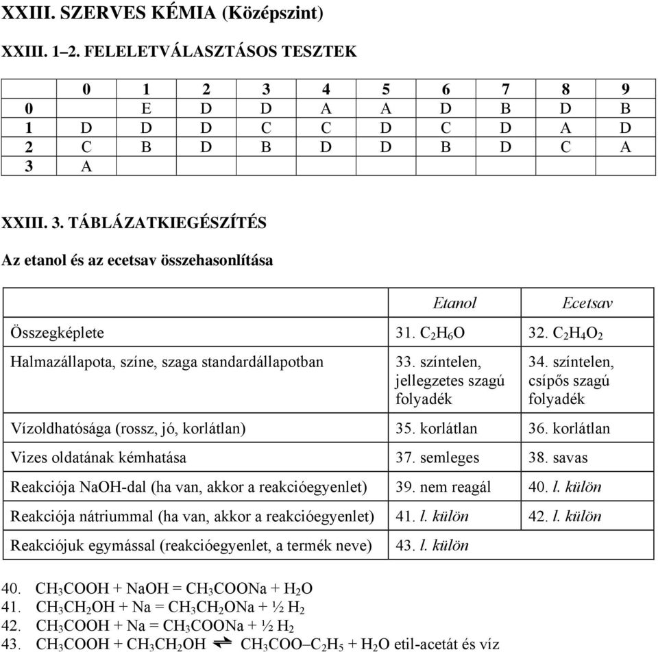 színtelen, csípős szagú Vízoldhatósága (rossz, jó, korlátlan) 5. korlátlan 6. korlátlan Vizes oldatának kémhatása 7. semleges 8. savas Reakciója NaOH-dal (ha van, akkor a reakcióegyenlet) 9.