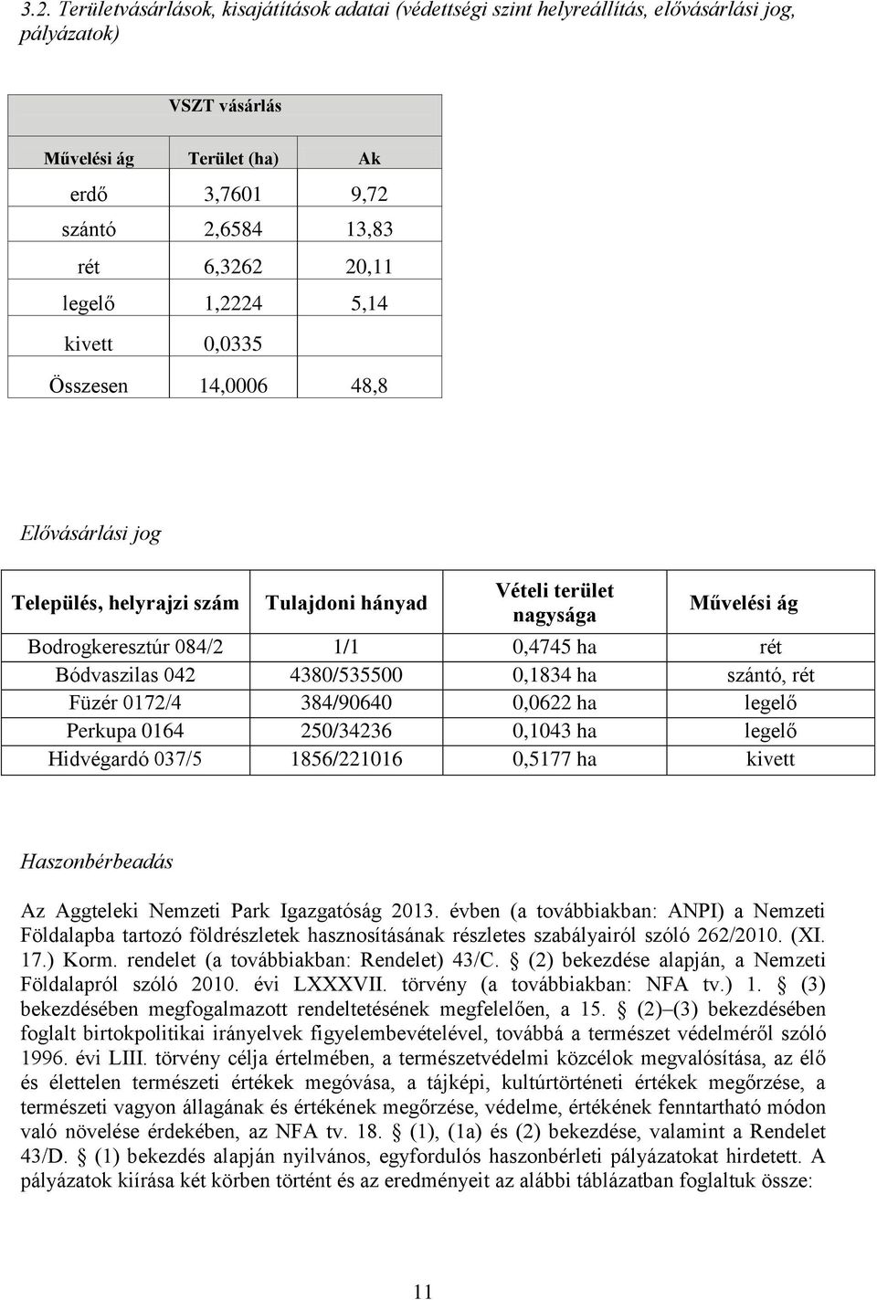 Bódvaszilas 042 4380/535500 0,1834 ha szántó, rét Füzér 0172/4 384/90640 0,0622 ha legelő Perkupa 0164 250/34236 0,1043 ha legelő Hidvégardó 037/5 1856/221016 0,5177 ha kivett Haszonbérbeadás Az