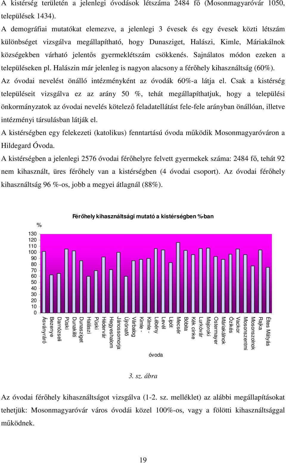 gyermeklétszám csökkenés. Sajnálatos módon ezeken a településeken pl. Halászin már jelenleg is nagyon alacsony a férőhely kihasználtság (60%).
