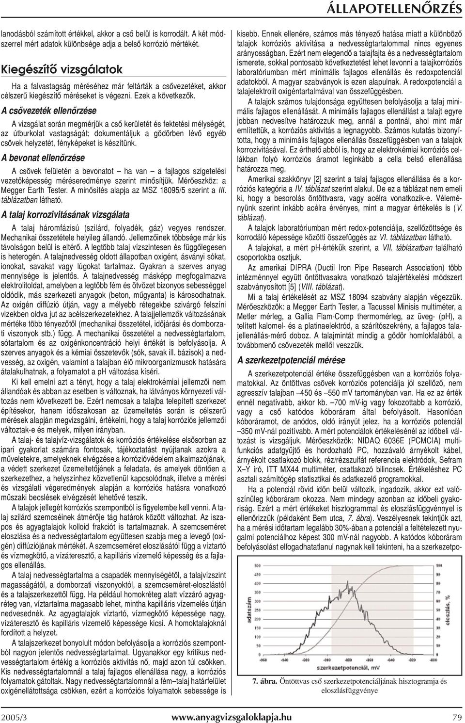 A csõvezeték ellenõrzése A vizsgálat során megmérjük a csõ kerületét és fektetési mélységét, az útburkolat vastagságát; dokumentáljuk a gödörben lévõ egyéb csövek helyzetét, fényképeket is készítünk.