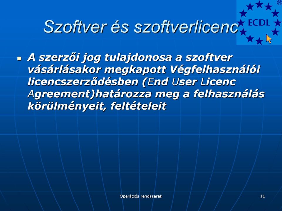 licencszerződésben (End User Licenc Agreement)határozza