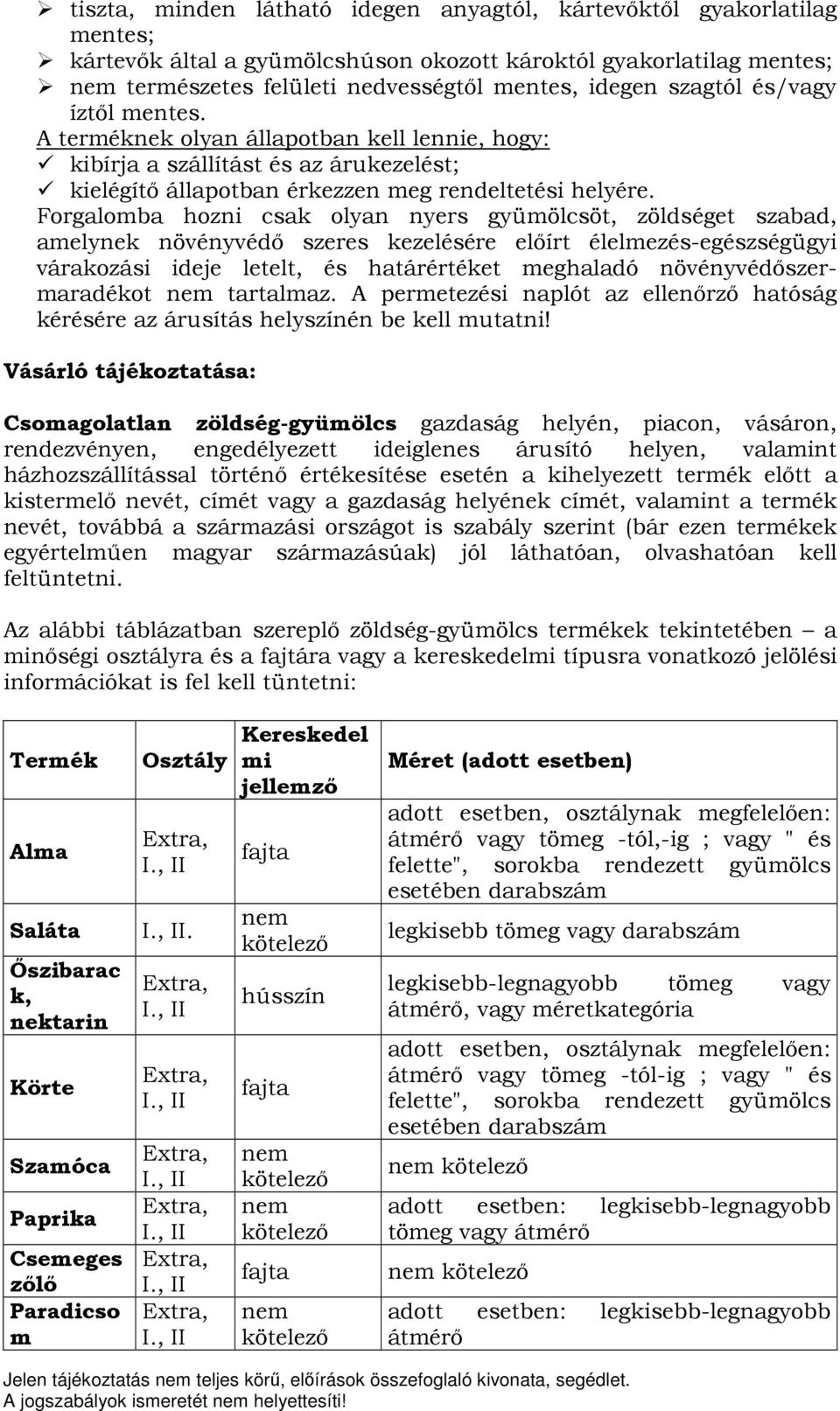 Forgalomba hozni csak olyan nyers gyümölcsöt, zöldséget szabad, amelynek növényvédő szeres kezelésére előírt élelmezés-egészségügyi várakozási ideje letelt, és határértéket meghaladó