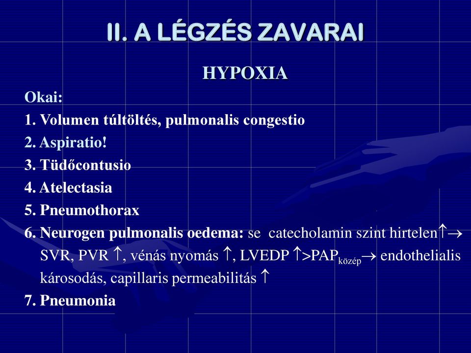 Atelectasia 5. Pneumothorax 6.