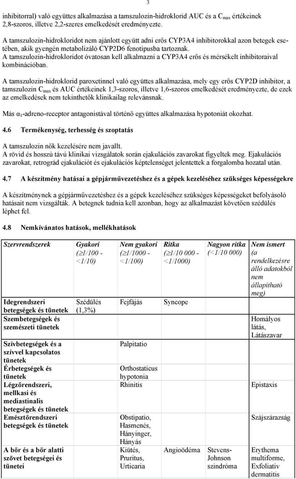 A tamszulozin-hidrokloridot óvatosan kell alkalmazni a CYP3A4 erős és mérsékelt inhibitoraival kombinációban.