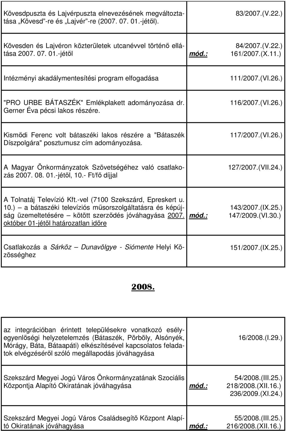 117/2007.(VI.26.) A Magyar Önkormányzatok Szövetségéhez való csatlakozás 2007. 08. 01.-jétől, 10.