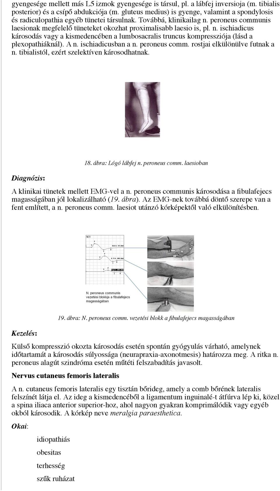 peroneus communis laesionak megfelelő tüneteket okozhat proximalisabb laesio is, pl. n. ischiadicus károsodás vagy a kismedencében a lumbosacralis truncus kompressziója (lásd a plexopathiáknál). A n.
