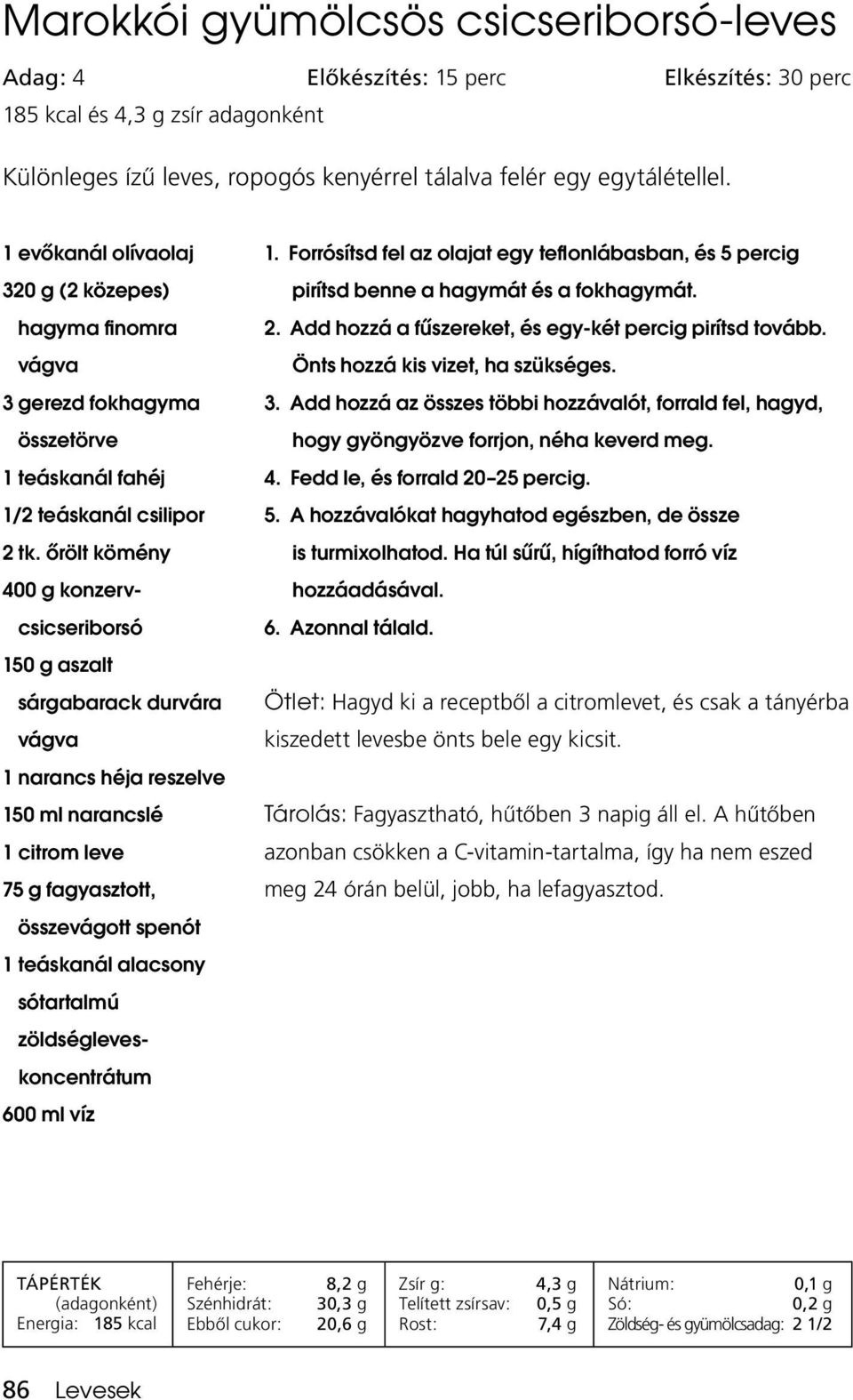 ôrölt kömény 400 g konzervcsicseriborsó 150 g aszalt sárgabarack durvára vágva 1 narancs héja reszelve 150 ml narancslé 1 citrom leve 75 g fagyasztott, összevágott spenót 1 teáskanál alacsony