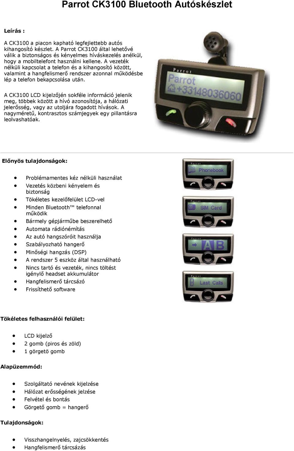 Parrot CK3100 Bluetooth Autóskészlet - PDF Free Download