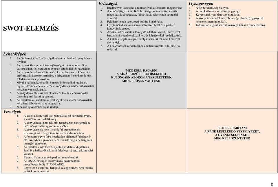 Az lvasói létszám csökkenésével lehetőség van a könyvtári erőfrrásk átcsprtsítására, a felszabaduló munkaerőt más feladatkra átcsprtsítani. 4.