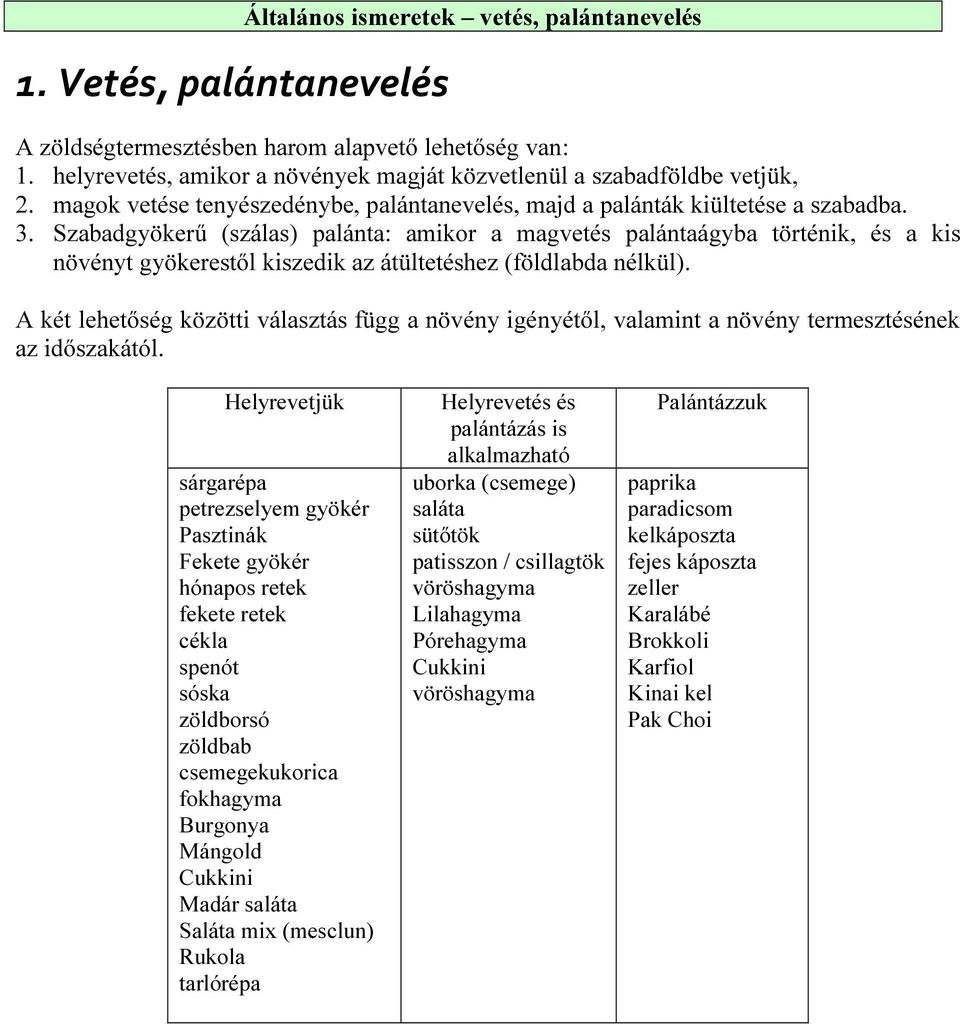 Szabadgyökerű (szálas) palánta: amikor a magvetés palántaágyba történik, és a kis növényt gyökerestől kiszedik az átültetéshez (földlabda nélkül).